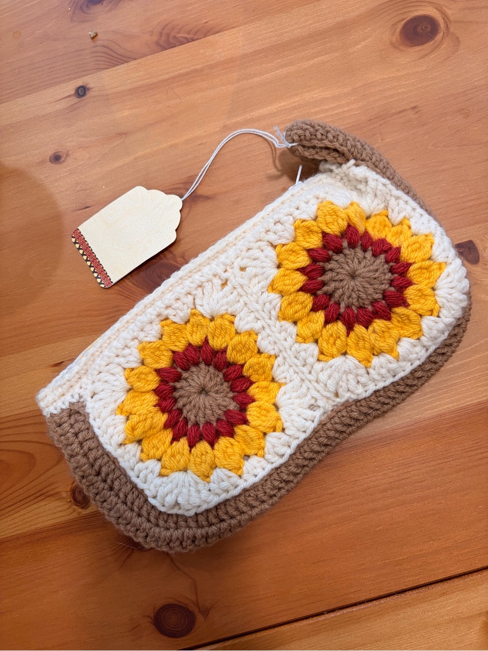 Handmade Sunflower Crochet Clutch Pouch
